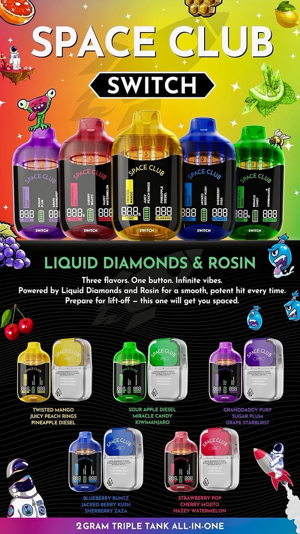 SPACE CLUB 2.1G SWITCH 3 FLAVORS 1 PEN!! 5 FLAVOR COMBINATIONS